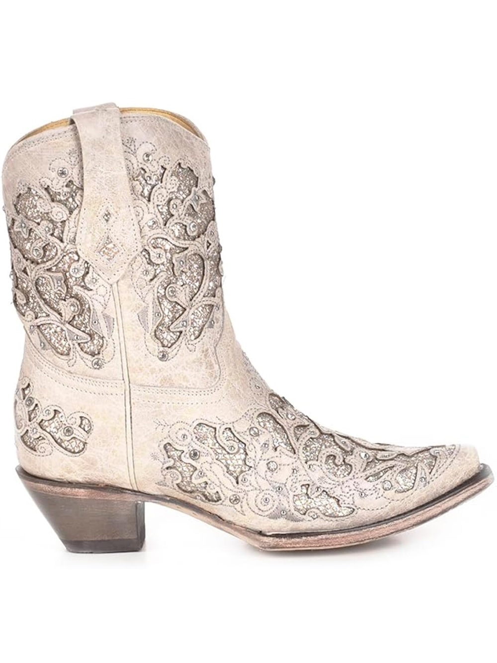 Corral Cowboy Boots WHITE GLITTERED SNIP TOE WEDDING booties 7.5 Women’s cowgirl - Picture 4 of 13